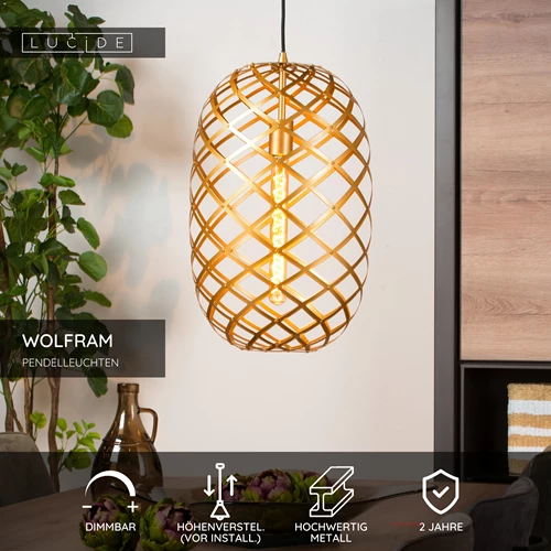 Lucide WOLFRAM - Pendelleuchten - Ø 32 cm - 1xE27 - Mattes Gold / Messing - USP